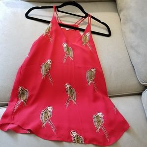 Red parrot print sleeveless top